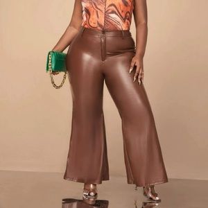 Faux Leather High Waist Flare Leg Pants
